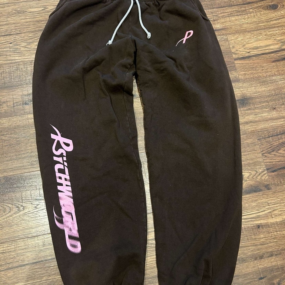 Psychworld Brown Sweatpant Joggers RARE Pink Logo Authentic Size M/L